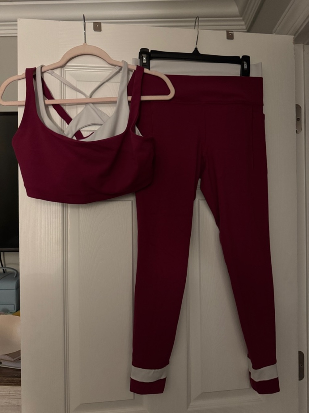 Athleta Berry colored Two-Piece Active Set with White Trim